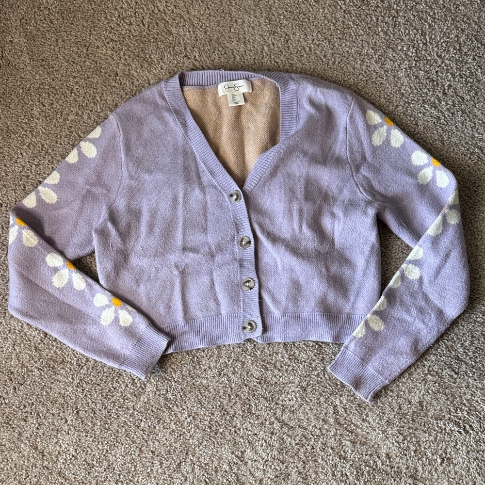 Jessica Simpson Purple Cardigan with Floral Design